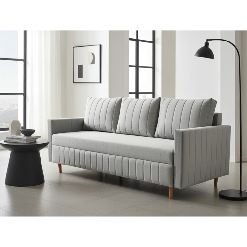 SZARA KANAPA ROZKŁADANA DO SALONU  Z FUNKCJĄ SPANIA FRIDA BONELL DL WELUR POJEMNIK