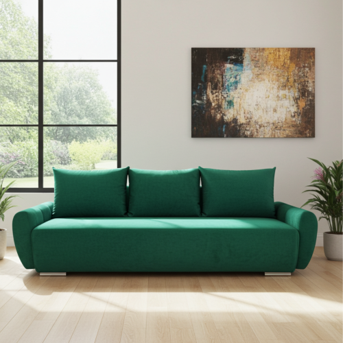 KANAPA ROZKŁADANA Z FUNKCJĄ SPANIA SOFA 3 KODA POJEMNIK SPRĘŻYNY WELUR TKANINA PLAMOODPORNA