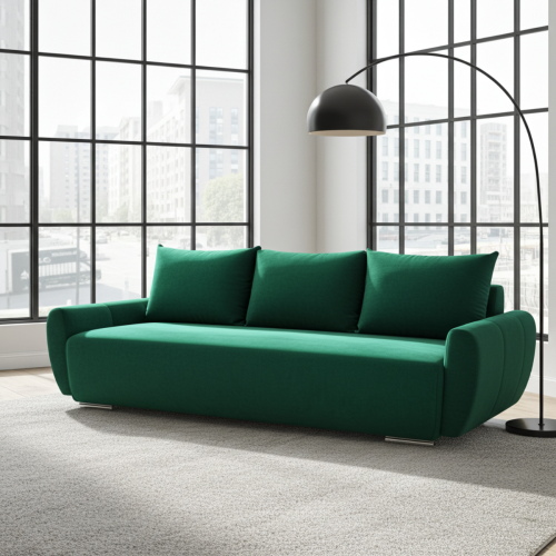 KANAPA ROZKŁADANA Z FUNKCJĄ SPANIA SOFA 3 KODA POJEMNIK SPRĘŻYNY WELUR TKANINA PLAMOODPORNA