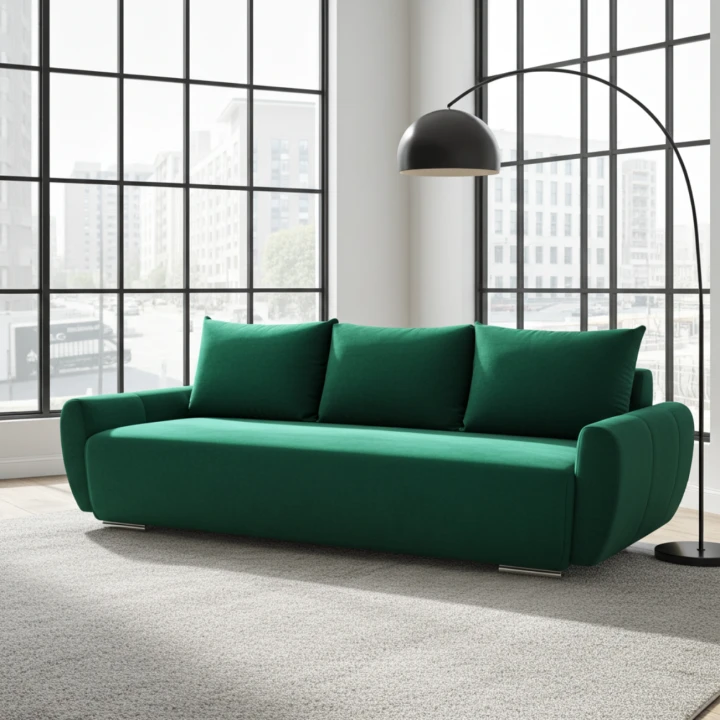 KANAPA ROZKŁADANA Z FUNKCJĄ SPANIA SOFA 3 KODA POJEMNIK SPRĘŻYNY WELUR TKANINA PLAMOODPORNA