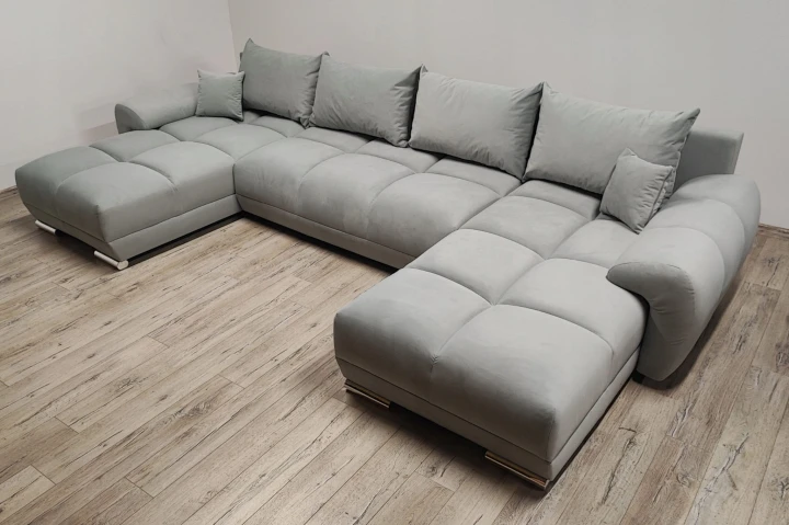 SZARY DUŻY NAROŻNIK ROZKŁADANY HONEY U SILVER MATT VELVET ROGÓWKA DO SALONU