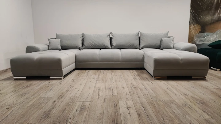 SZARY DUŻY NAROŻNIK ROZKŁADANY HONEY U SILVER MATT VELVET ROGÓWKA DO SALONU