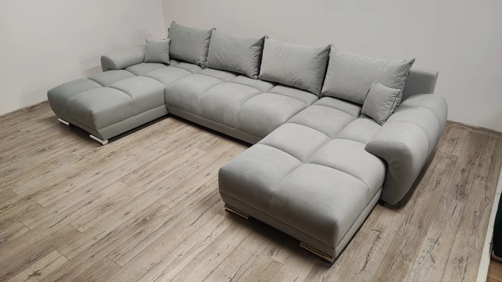 SZARY DUŻY NAROŻNIK ROZKŁADANY HONEY U SILVER MATT VELVET ROGÓWKA DO SALONU