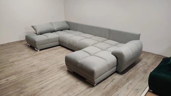 SZARY DUŻY NAROŻNIK ROZKŁADANY HONEY U SILVER MATT VELVET ROGÓWKA DO SALONU
