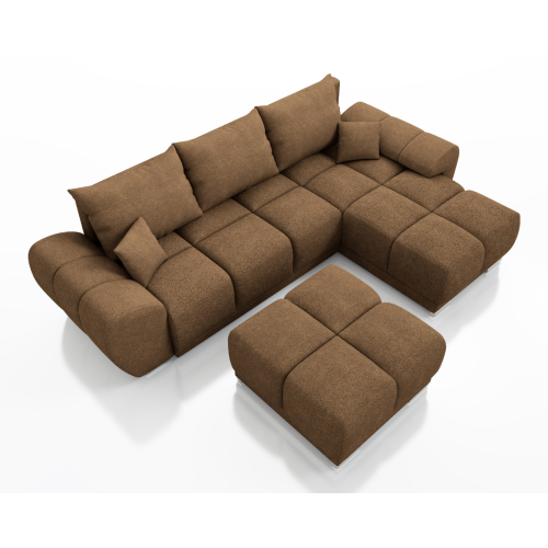 BRĄZOWY NAROŻNIK ROZKŁADANY Z FUNKCJĄ SPANIA HONEY L + DUŻA PUFA HONEY DO SALONU PROMOCJA ZESTAW