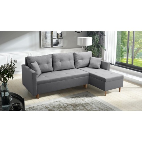 SZARY NAROŻNIK ROZKŁADANY Z FUNKCJĄ SPANIA SCANDIK PIK 2X POJEMNIK