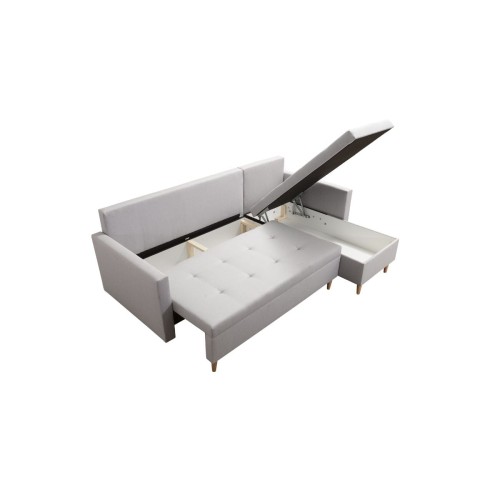 SZARY NAROŻNIK ROZKŁADANY Z FUNKCJĄ SPANIA SCANDIK PIK 2X POJEMNIK