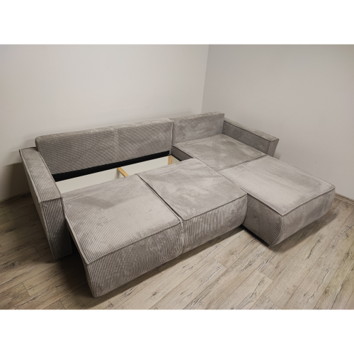 SZARY NAROŻNIK  ROGÓWKA DO SALONU ROZKŁADANY Z FUNKCJĄ SPANIA SZTRUKS LINE