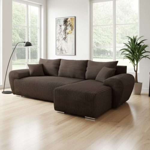 BRĄZOWY NAROŻNIK W SZTRUKSIE  ROZKŁADANY Z FUNKCJĄ SPANIA UBO ROGÓWKA TOP SZTRUKS 276 CM