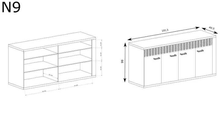 SZEROKA KOMODA BOHO DO SALONU 2 SZUFLADY 4 FRONTY