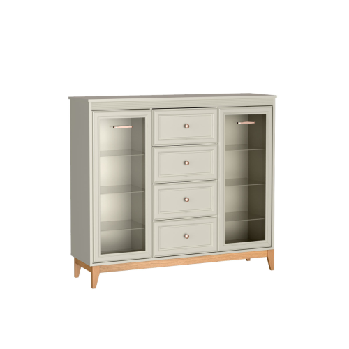 Szeroka komoda z czterema szufladami przeszklone fronty Buckingham kaszmir