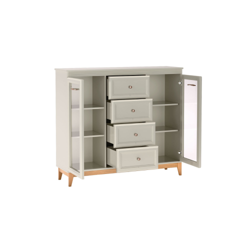 Szeroka komoda z czterema szufladami przeszklone fronty Buckingham kaszmir