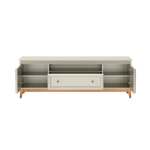 Szeroka szafka RTV Buckingham 179 cm komoda pod TV kaszmir dębowe nóżki