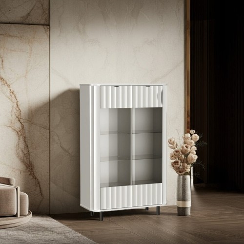 SZEROKA WITRYNA DO SALONU NOVA 98 CM SZKŁO HARTOWANE PÓŁKI CICHY DOMYK