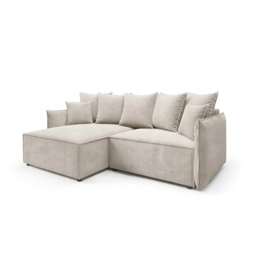 SZTRUKSOWY NAROŻNIK ROZKŁADANY Z FUNKCJĄ SPANIA ROSSO SPRĘŻYNY FALISTE  CZARNY -20% DARMOWA DOSTAWA