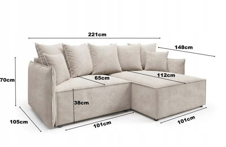 SZTRUKSOWY NAROŻNIK ROZKŁADANY Z FUNKCJĄ SPANIA ROSSO SPRĘŻYNY FALISTE  CZARNY -20% DARMOWA DOSTAWA