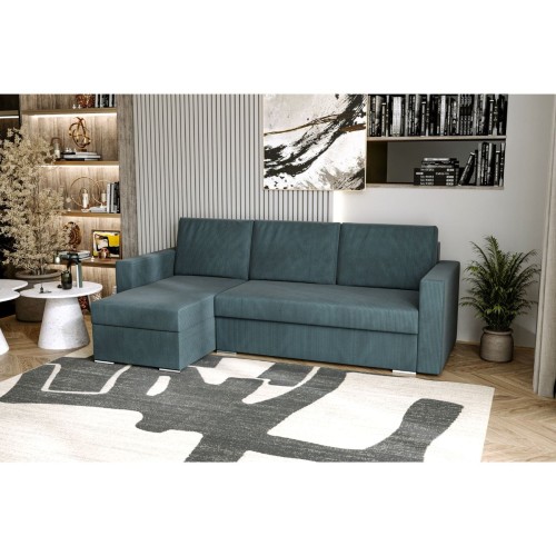 SZTRUKSOWY NAROŻNIK ROZKŁADANY Z FUNKCJĄ SPANIA ZOOM 2xPOJEMNIK BONELL DL