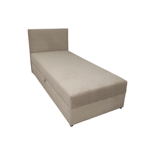Tapicerowane pojedyncze łóżko 90x200 pojemnik sprężyny bonell sztruks beż