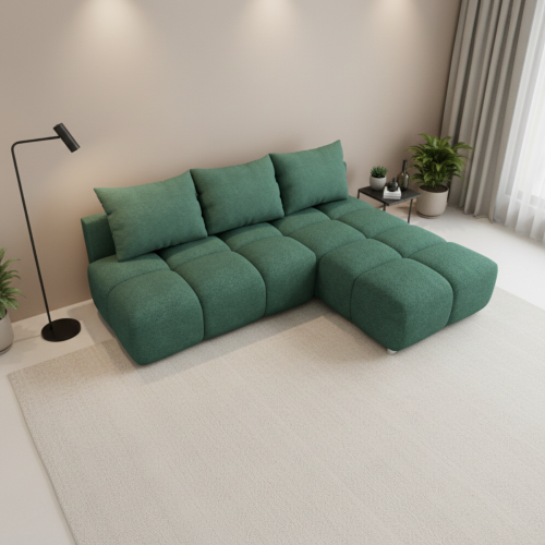 TAPICEROWANY  NAROŻNIK PIKOWANY  ROZKŁADANY Z FUNKCJĄ SPANIA FLASH PRAWY 260 CM