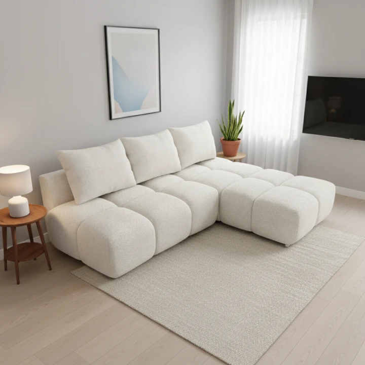 TAPICEROWANY  NAROŻNIK PIKOWANY  ROZKŁADANY Z FUNKCJĄ SPANIA FLASH 260 CM