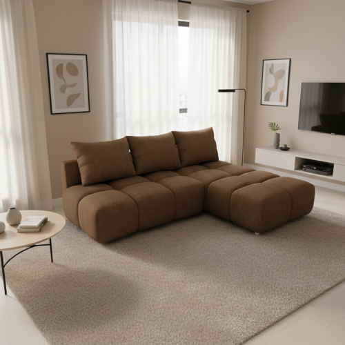 TAPICEROWANY  NAROŻNIK PIKOWANY  ROZKŁADANY Z FUNKCJĄ SPANIA FLASH PRAWY 260 CM