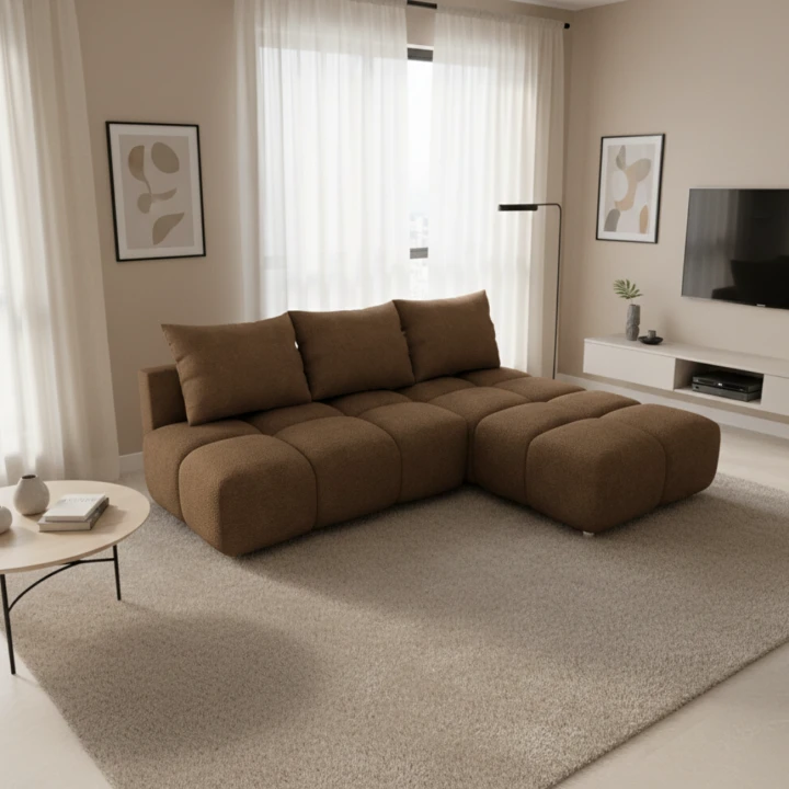 TAPICEROWANY  NAROŻNIK PIKOWANY  ROZKŁADANY Z FUNKCJĄ SPANIA FLASH PRAWY 260 CM