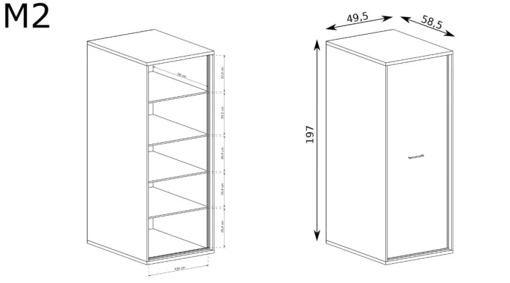 WĄSKA SZAFA NA UBRANIA ITALIA HIKORA NOGI