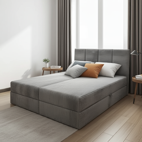 WYGODNE ŁÓŻKO SYPIALNIANE KONTYNENTALNE 160x200 bonell sztruks pojemniki