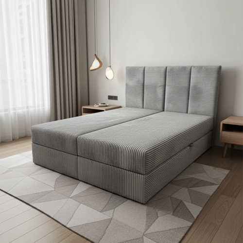 WYGODNE ŁÓŻKO SYPIALNIANE KONTYNENTALNE 140x200 bonell sztruks pojemniki