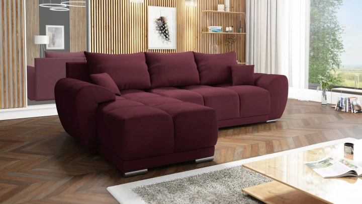 WYGODNY NAROŻNIK KANAPA ROZKŁADANA Z FUNKCJĄ SPANIA HONEY L + DUŻA PUFA