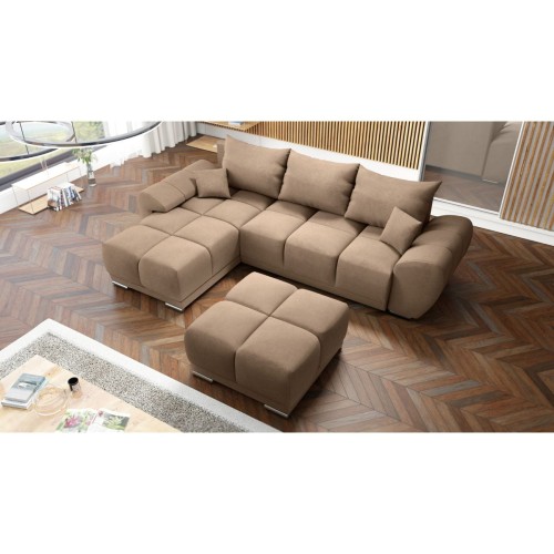 WYGODNY NAROŻNIK ROZKŁADANY Z FUNKCJĄ SPANIA HONEY L + DUŻA PUFA