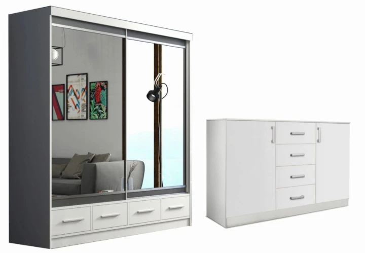 Szafa przesuwna 200 cm z komodą do salonu