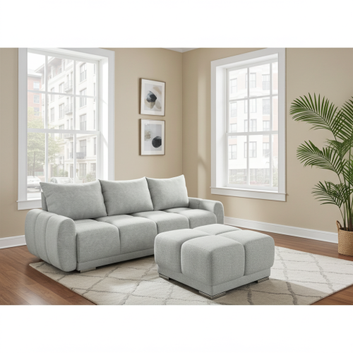 ZESTAW DO SALONU SOFA HONEY 3 KANAPA + PUFA   DO SALONU  Z FUNCKJA SPANIA I POJEMNIKIEM NA POŚCIEL Tkanina CENTAUR  Bounce PLAMOODPORNA BARANEK