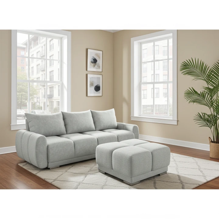 ZESTAW DO SALONU SOFA HONEY 3 KANAPA + PUFA   DO SALONU  Z FUNCKJA SPANIA I POJEMNIKIEM NA POŚCIEL Tkanina CENTAUR  Bounce PLAMOODPORNA BARANEK