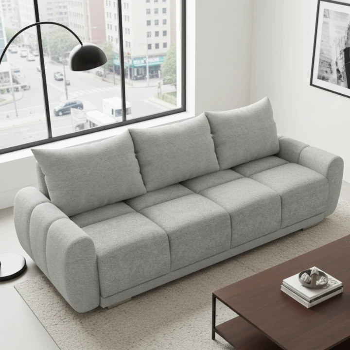 ZESTAW DO SALONU SOFA HONEY 3 KANAPA + PUFA   DO SALONU  Z FUNCKJA SPANIA I POJEMNIKIEM NA POŚCIEL Tkanina CENTAUR  Bounce PLAMOODPORNA BARANEK