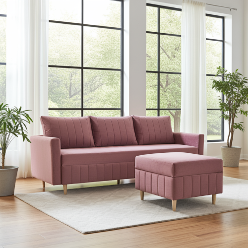 ZESTAW KANAPA ROZKŁADANA Z FUNCJĄ SPANIA FRIDA 3 + PUFA SPRĘŻYNY BONELL