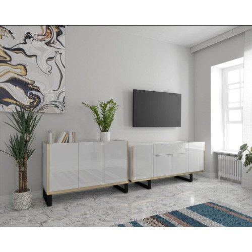 ZESTAW MEBLI BIAŁY POŁYSK KOMODA + SZAFKA RTV