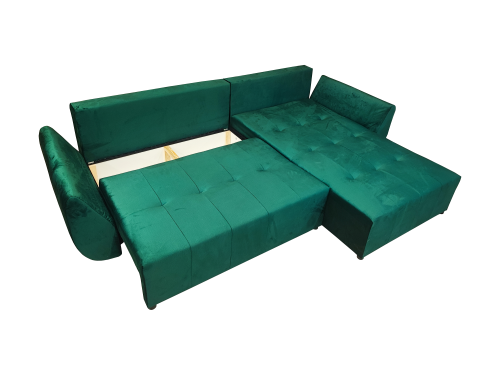 ZIELONY NAROŻNIK ROZKŁADANY ROGÓWKA DO SALONU MIRA SPRĘŻYNY WELUR POJEMNIK