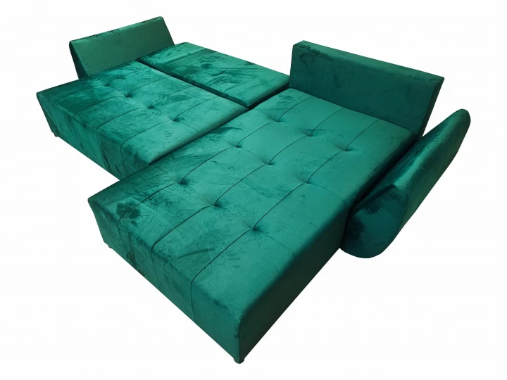 ZIELONY NAROŻNIK ROZKŁADANY ROGÓWKA DO SALONU MIRA SPRĘŻYNY WELUR POJEMNIK