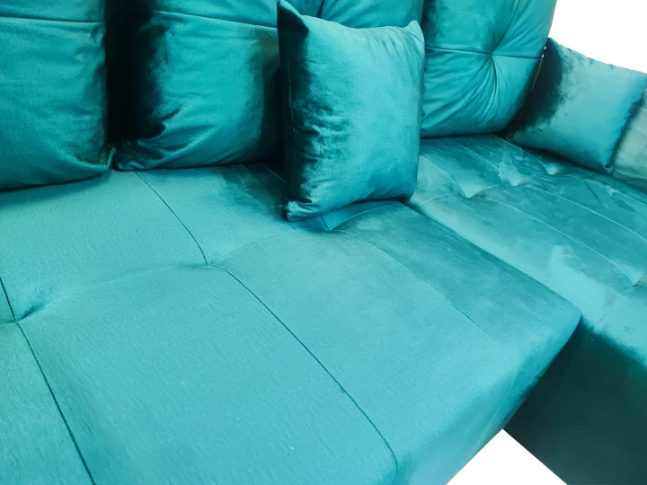 ZIELONY NAROŻNIK ROZKŁADANY ROGÓWKA DO SALONU MIRA SPRĘŻYNY WELUR POJEMNIK