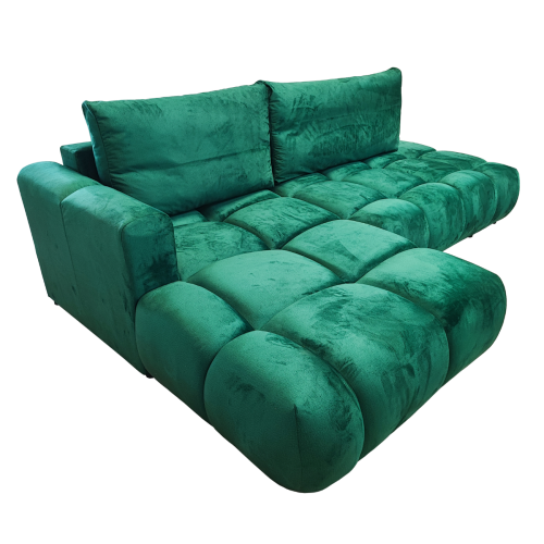 ZIELONY NAROŻNIK ROZKŁADANY Z FUNKCJĄ SPANIA PIKOWANY SOFFI PRAWY WELUR