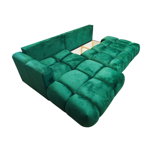 ZIELONY NAROŻNIK ROZKŁADANY Z FUNKCJĄ SPANIA PIKOWANY SOFFI PRAWY WELUR