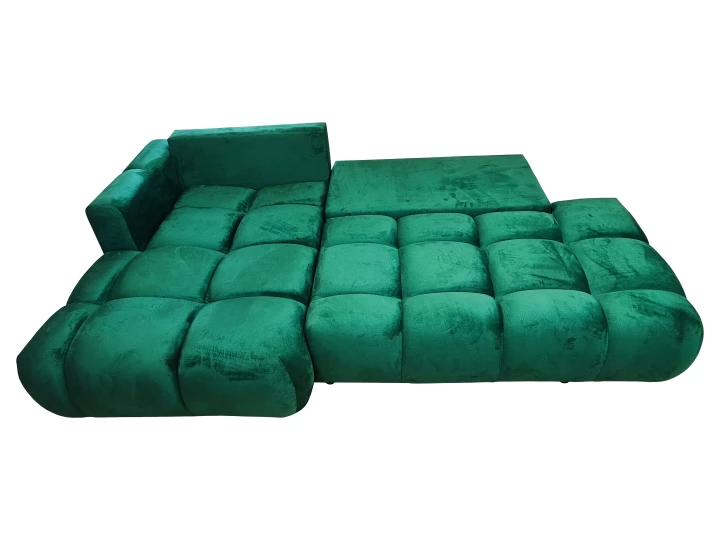 ZIELONY NAROŻNIK ROZKŁADANY Z FUNKCJĄ SPANIA PIKOWANY SOFFI PRAWY WELUR