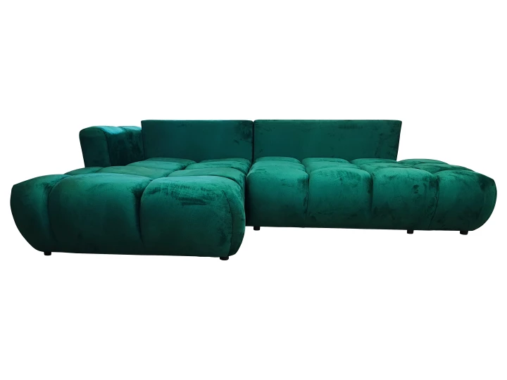 ZIELONY NAROŻNIK ROZKŁADANY Z FUNKCJĄ SPANIA PIKOWANY SOFFI PRAWY WELUR