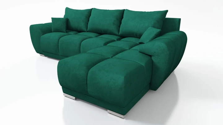 ZIELONY NOWOCZESNY NAROŻNIK ROZKŁADANY ROGÓWKA Z FUNKCJĄ SPANIA HONEY L