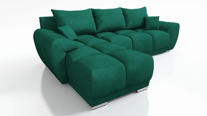 ZIELONY NOWOCZESNY NAROŻNIK ROZKŁADANY ROGÓWKA Z FUNKCJĄ SPANIA HONEY L