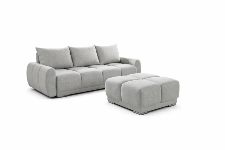 Na zdjęciu przedstawiono ZESTAW DO SALONU SOFA HONEY 3 KANAPA + PUFA   DO SALONU  Z FUNCKJA SPANIA I POJEMNIKIEM NA POŚCIEL Tkanina CENTAUR  Bounce PLAMOODPORNA BARANEK