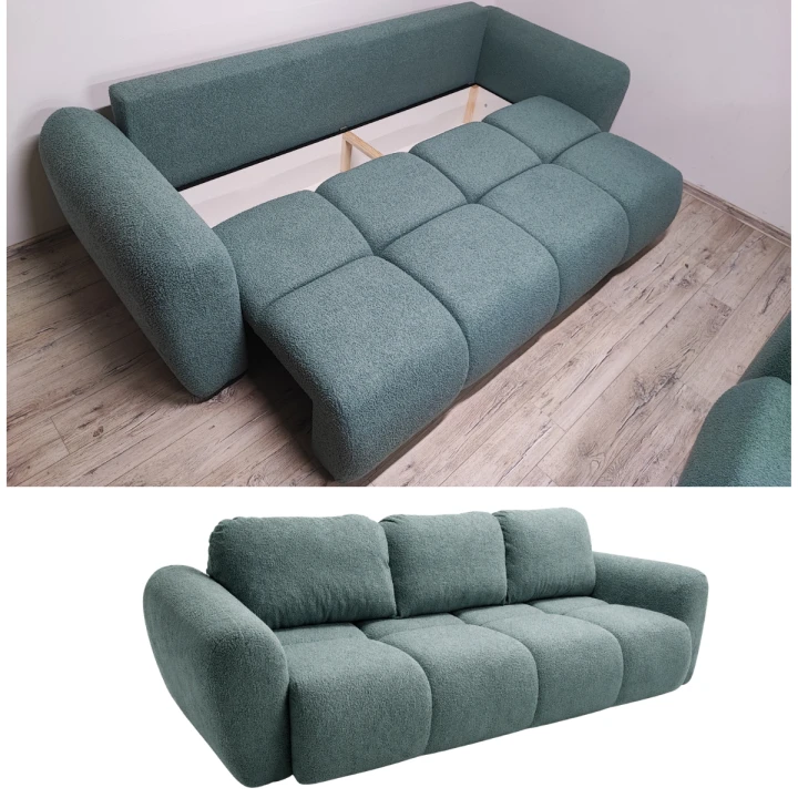 Nowoczesna pikowana kanapa rozkładana z funkcją spania Sofa Agnello Morska Zieleń Boucle