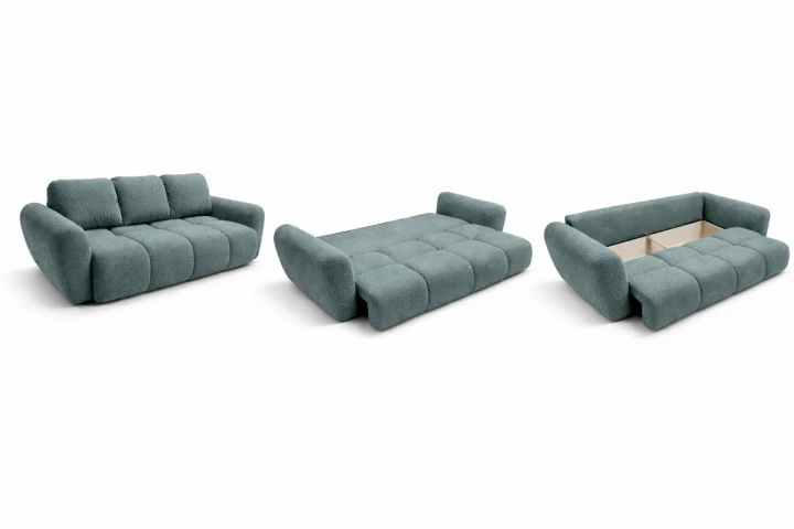 Nowoczesna pikowana kanapa rozkładana z funkcją spania Sofa Agnello Morska Zieleń Boucle