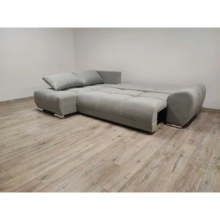 SZARY NAROŻNIK ROZKŁADANY Z FUNKCJĄ SPANIA HONEY SILVER MATT VELVET